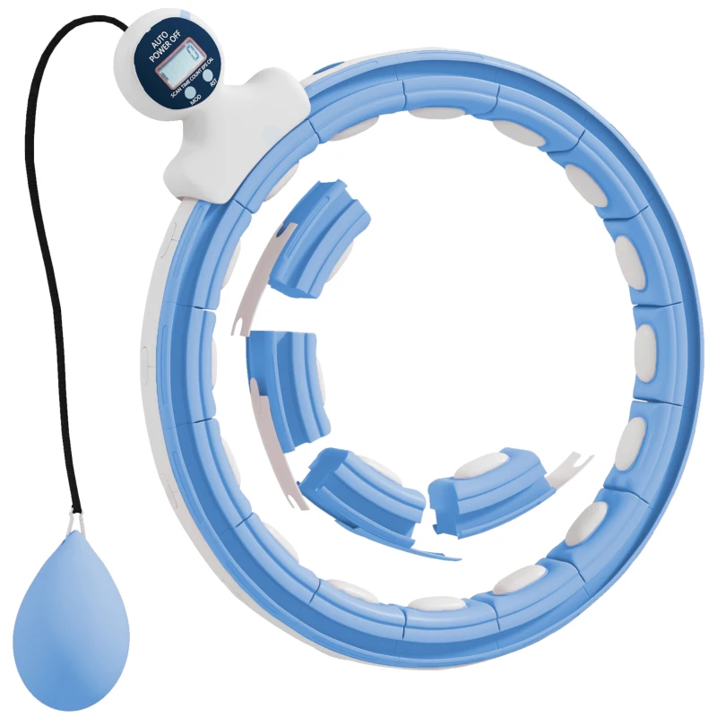 SPORTNOW Smart Weighted Hula Hoop, Massage Hula Ring w/ 16 Detachable Knots, 360° Auto-Rotating Ball, Digital Counter Light Blue