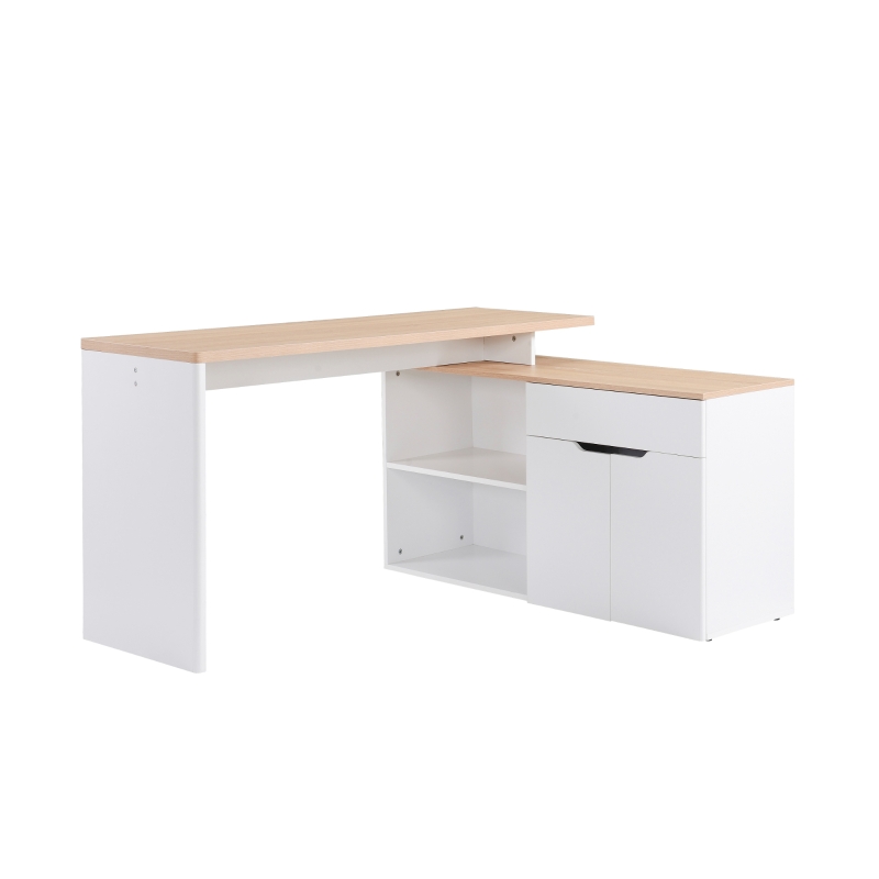 HOMCOM Birou cu Blat Extensibil pentru PC și Bibliotecă, 140x117x76 cm, Alb(m-11)