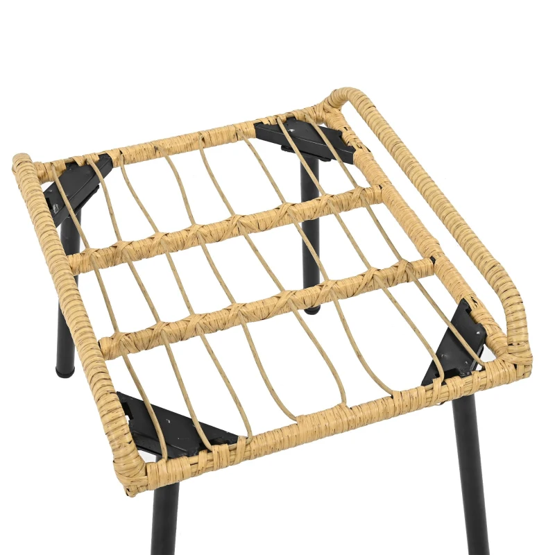 5-teiliges Garten-Lounge-Set, mit 1 Esstisch, 2 Stühlen, 2 Hockern, Weiß+Naturfarbe