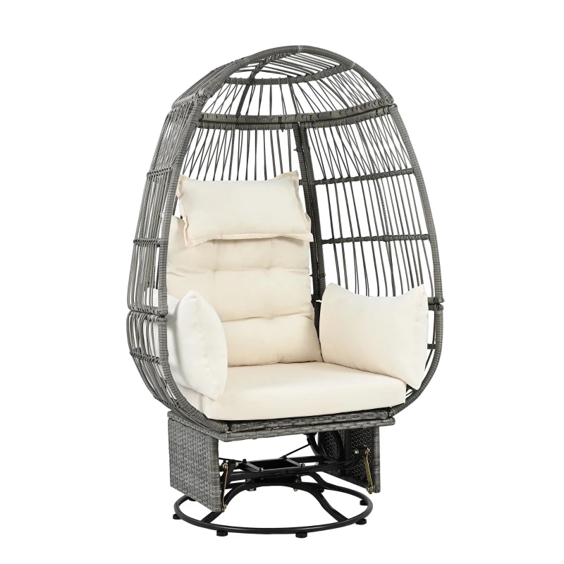 Fauteuil suspendu en rotin pivotant à 360°, avec coussin amovible, 100x80x150 cm, Naturel+Blanc