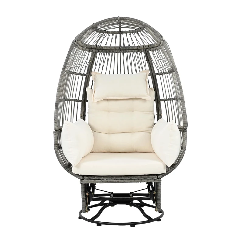 Fauteuil suspendu en rotin pivotant à 360°, avec coussin amovible, 100x80x150 cm, Naturel+Blanc