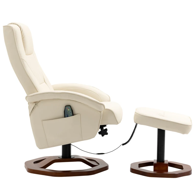 HOMCOM Massagesessel, mit Fußhocker, 10 Massagepunkte, Liegefunktion, drehbarer Sitz, Cremeweiß, 73 x 83 x 106cm