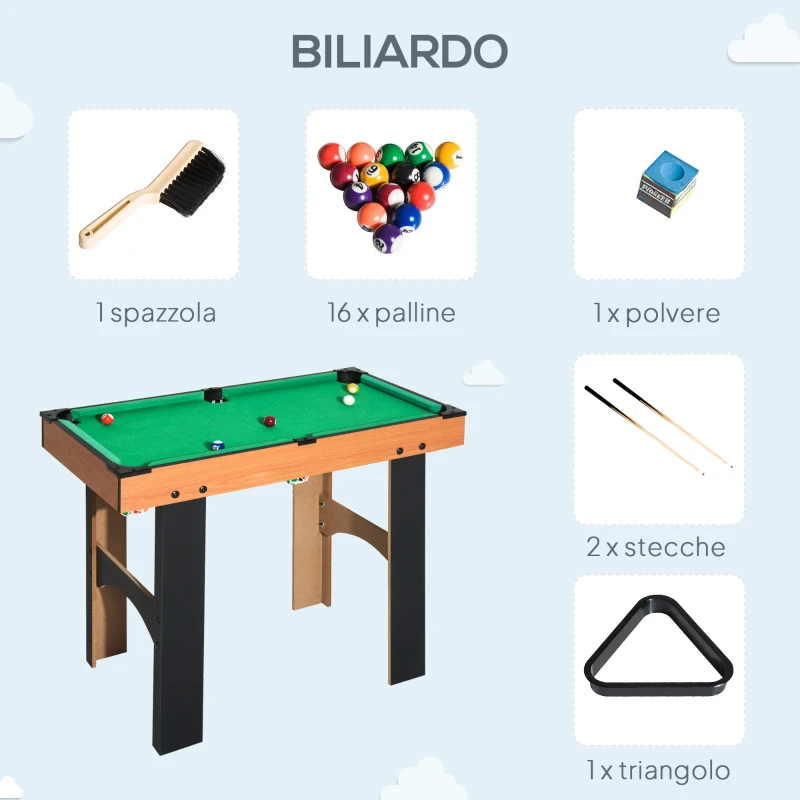 HOMCOM Tavolo Multigioco 4 in 1 con Calcio Balilla, Hockey da Tavolo, Ping Pong e Biliardo in MDF, 92x78x80cm