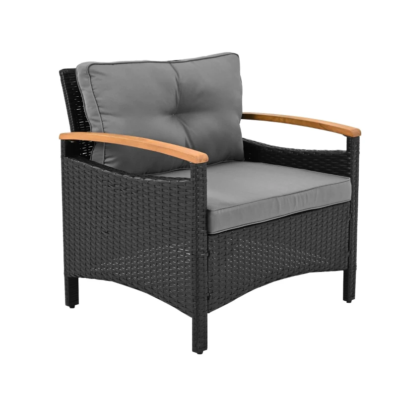 Ensemble de balcon en rotin d'extérieur 5 pièces avec 2 chaises, 2 tabourets et 1 table, Noir+Gris