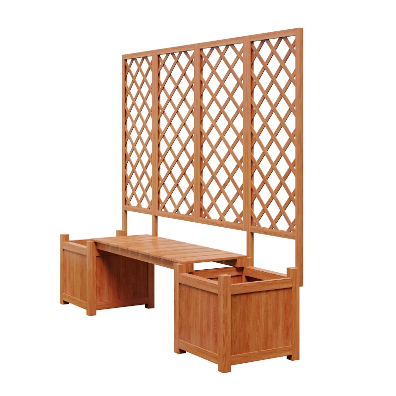 Pflanzkübel mit Spalier und Sitz für Garten, Hof, Terrasse, für Kletterpflanzen, 169 x 42 x 145 cm, Braun