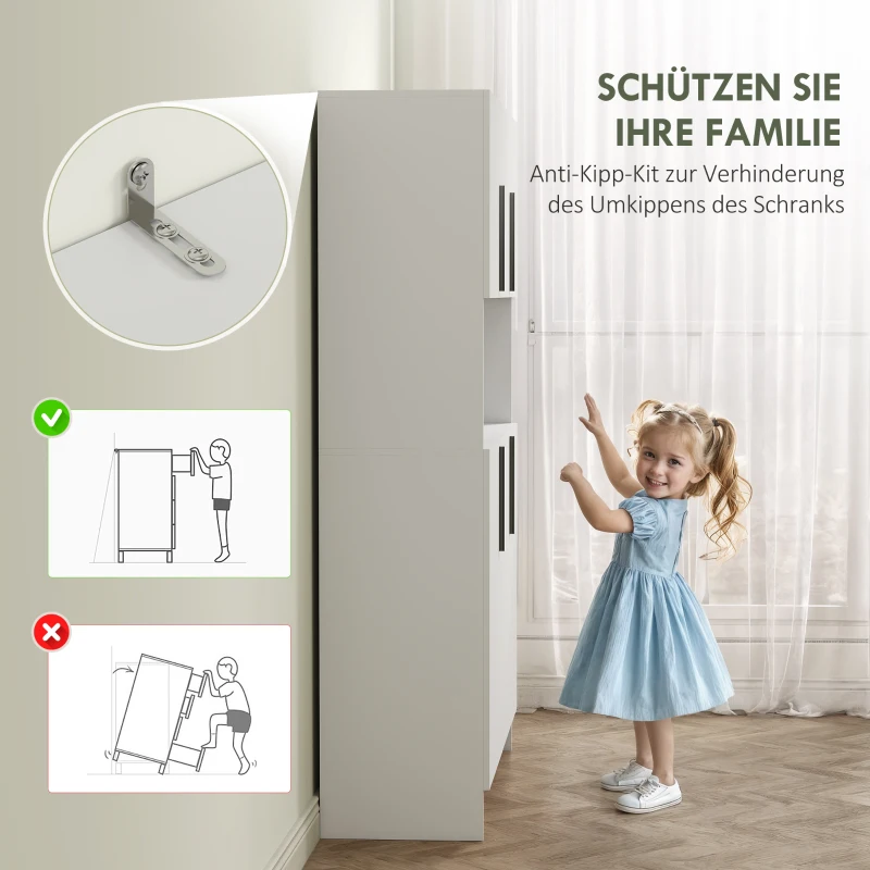 HOMCOM Küchenschrank, 4 Schränke, 6 Türen, 12 Scharniere, Arbeitsplatte, Spanplatte, Weiß(m-6)