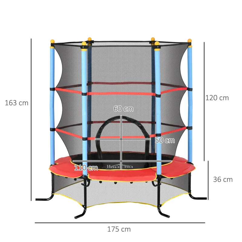 HOMCOM Trampolino Elastico per Bambini 3-6 Anni con Pali Imbottiti, in Acciaio, PP e Poliestere, Ø175x163 cm