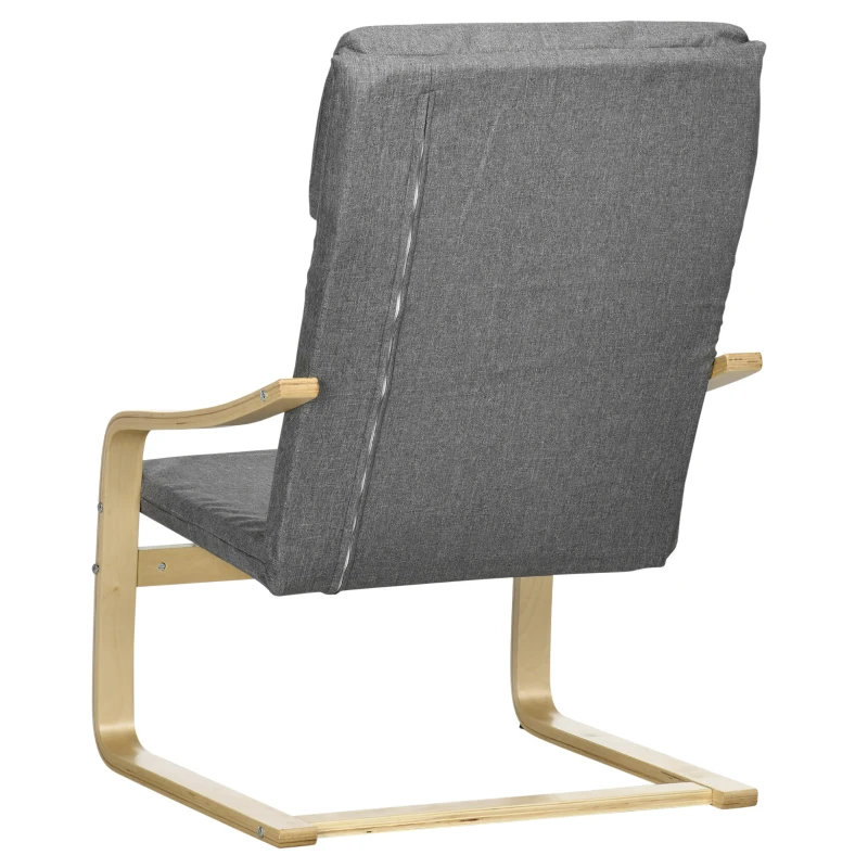 HOMCOM Sessel mit Kopfstütze und Armlehnen, Bezug in Leinenoptik, Holzgestell, Grau + Natur