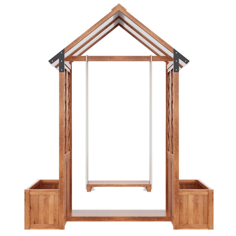 Macetero con enrejado y columpio para jardín, patio, terraza, para plantas trepadoras, 142x70x163 cm, Marrón