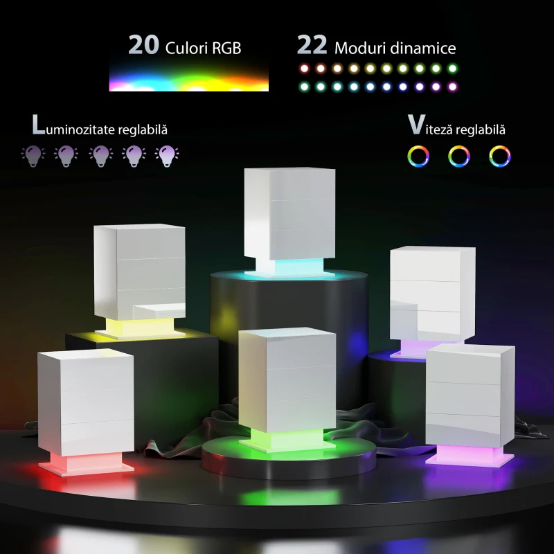 Homcom Noptiera cu LED RGB – 3 Sertare & Telecomanda, 40×35×60 cm