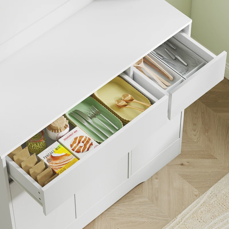 HOMCOM Keukenkast met Open Werkblad, 6 Kastdeuren, 2 Laden, Verstelbare Planken, Kabelgaten, Spaanplaat, Wit(m-9)