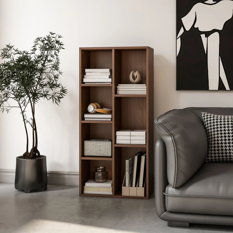 HOMCOM Mobile Libreria a Cubi in Legno con 7 Ripiani di Diverse Dimensioni, 50x24x106 cm, color Noce