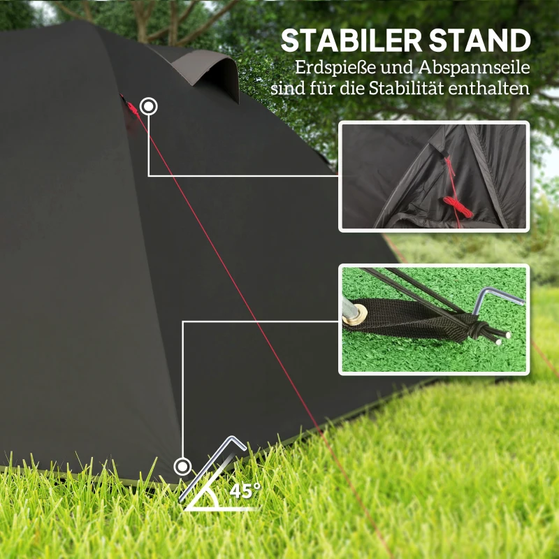 Lekki i stabilny namiot tunelowy Outsunny dla 4 osób wodoodporny UV 50+ z czarnymi przednimi drzwiami