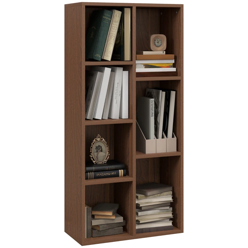 HOMCOM Mobile Libreria a Cubi in Legno con 7 Ripiani di Diverse Dimensioni, 50x24x106 cm, color Noce