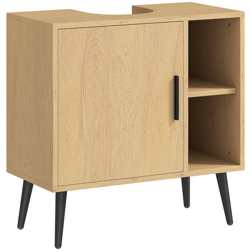 HOMCOM Meuble sous lavabo salle de bain avec porte à fermeture progressive et étagère réglable, 60 x 30 x 59,5 cm, chêne