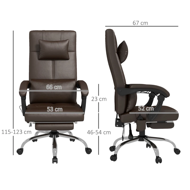 Vinsetto Ergonomische Bureaustoel met Massage en Ligfunctie, Hoofdkussen, In Hoogte Verstelbare, Bruin(m-3)