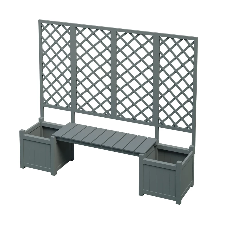 Pflanzkübel mit Spalier und Sitz für Garten, Hof, Terrasse, für Kletterpflanzen, 169 x 42 x 145 cm, Grau