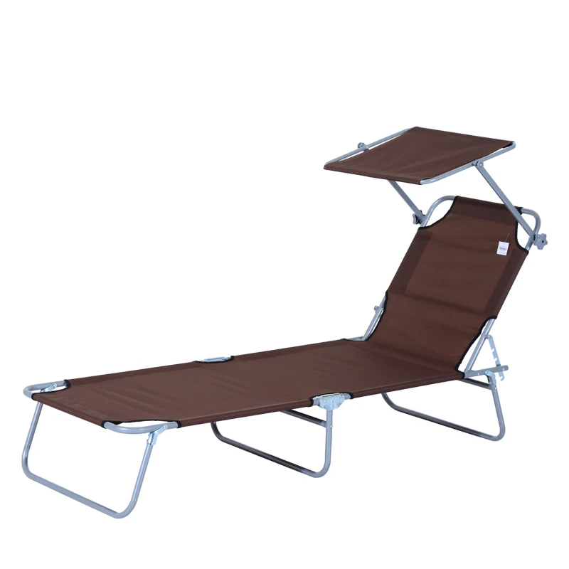 Outsunny Transat Bain de Soleil Pliable Chaise Longue Pliante Grand Confort Dossier Inclinable Multi-positions et Pare-Soleil réglable Dim. 187L x 58l x 36H cm chocolat
