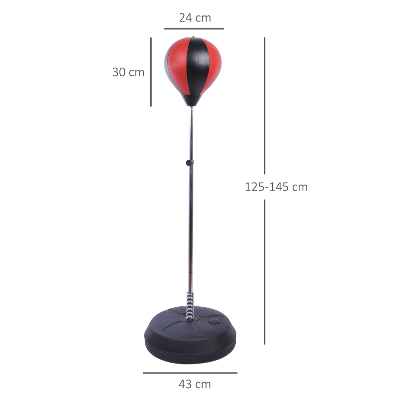HOMCOM Punching Ball de Boxe com Altura Ajustável Base Recarregável e Luvas para Adolescentes Ø43x125-145 cm Vermelho e Preto