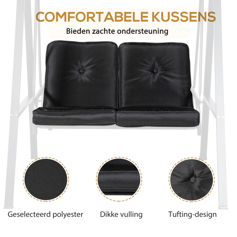 Outsunny Hollywoodschommel, 2-zits Tuinschommel met Verstelbaar Dak, tot 220 kg belastbaar, 145 x 116 x 172 cm, Zwart