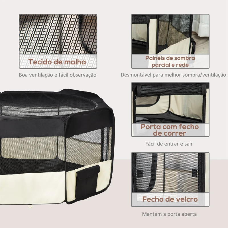 PawHut Parque para Animais de Estimação Dobrável com 2 Portas e Almofada Tecido Oxford Ø120x58 cm Preto