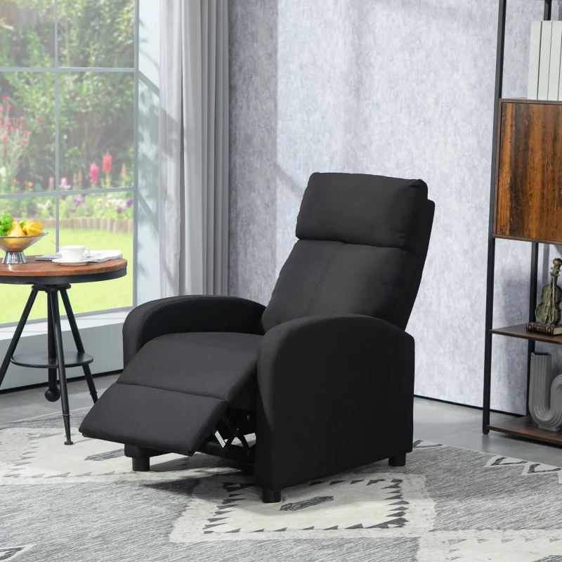 HOMCOM Poltrona Relax Imbottita con Schienale Reclinabile 135° e Poggiapiedi Estraibile, in Lino Nero, 69x87x100.5cm