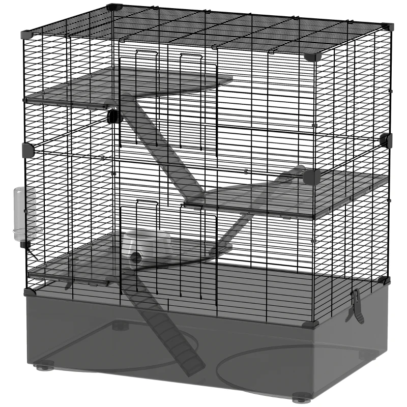 PawHut Jaula para Animales Pequeños con Múltiples Niveles Bandeja y Accesorios Incluidos 73x47x80 cm Negro