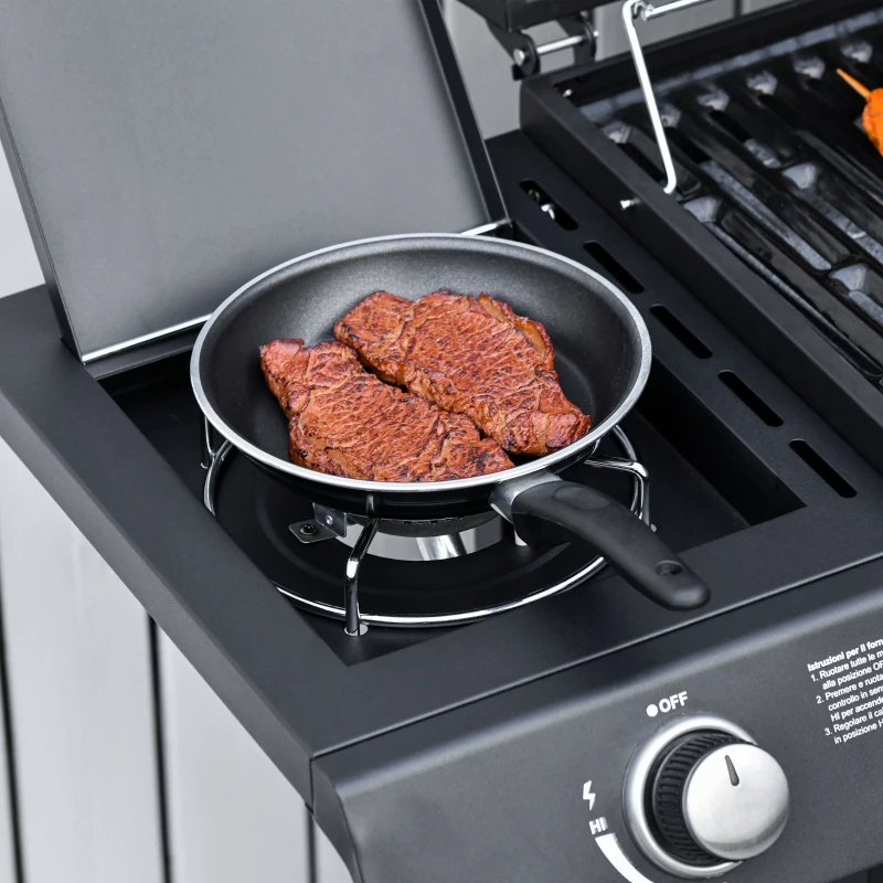 Outsunny gasgrill BBQ-grillwagen met 6 branders 1 zijbrander kast multifunctioneel metaal zwart 135 x 50 x 100 cm