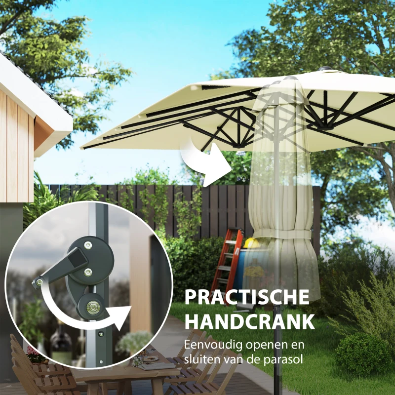 Outsunny Dubbelzijdige Parasol, 451 x 264 cm Zonnescherm met Kruksysteem, 12 Metalen Baleinen, Aluminiummast, Crèmewit(m-6)