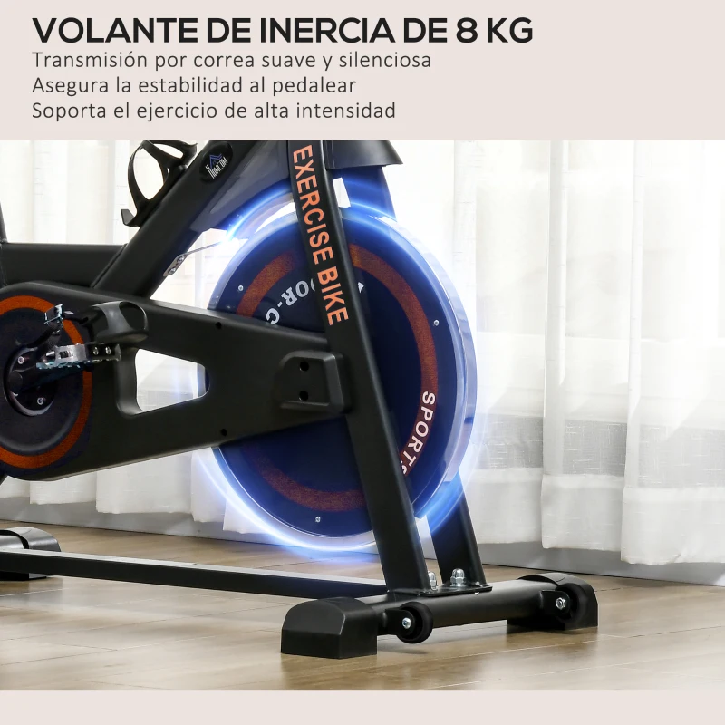 HOMCOM Bici Estática con Resistencia Regulable Volante de Inercia 8 kg Pantalla LCD Manillar y Asiento Ajustable Negro y Rojo
