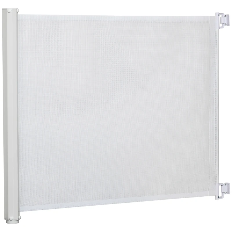 PawHut Barrière de sécurité chien barrière rétractable automatique barrière escaliers couloirs portes 115 x 82,5 m teslin acier blanc