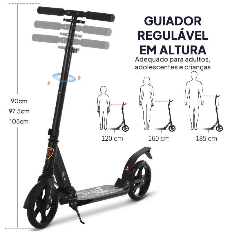 HOMCOM Trotinette dobravel com o guiador ajustável da altura trotinete para adultos e crianças acima de 14 anos carga 100 kg