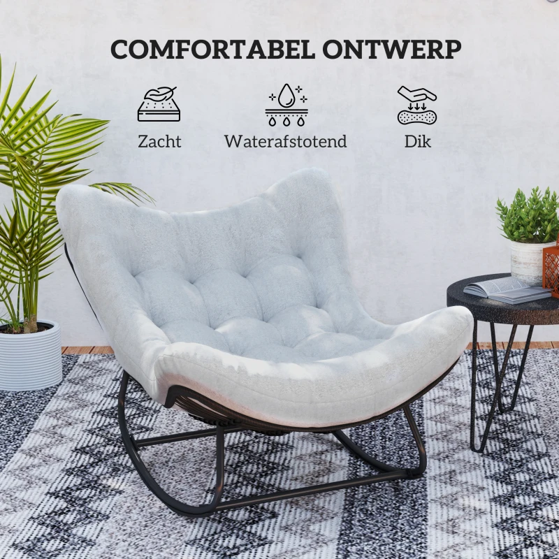 Outsunny Rattan Schommelstoel Tuinbank met Stalen Frame en Kussen Schommelbank 98 x 111 x 74 cm Grijs