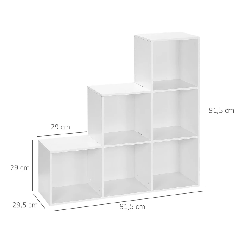 HOMCOM Estante em Forma de Escada Estante de Armazenamento com 6 Cubos Estante de Exposição 91,5x29,5x91,5cm Branco