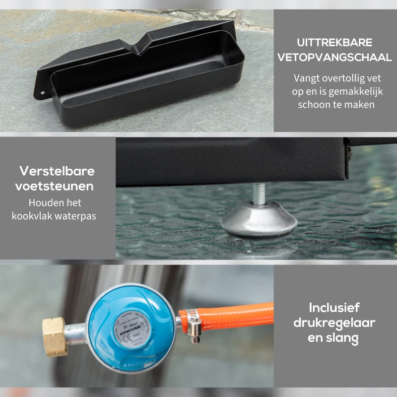 Outsunny tafelgrill gasgrill BBQ met 2 branders, tafelgasgrill met slang