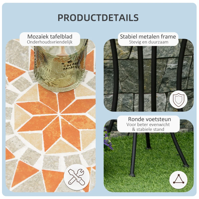 Outsunny Ø35,5 cm bijzettafel tuintafel weerbestendig mozaïek voor tuinbalkon