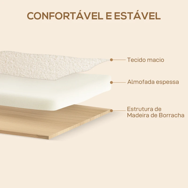 HOMCOM Sofá de 2 Lugares Estofado em Borreguito com Acolchoado Espesso Apoios de Braço e Pés de Madeira 118x76x78 cm Creme