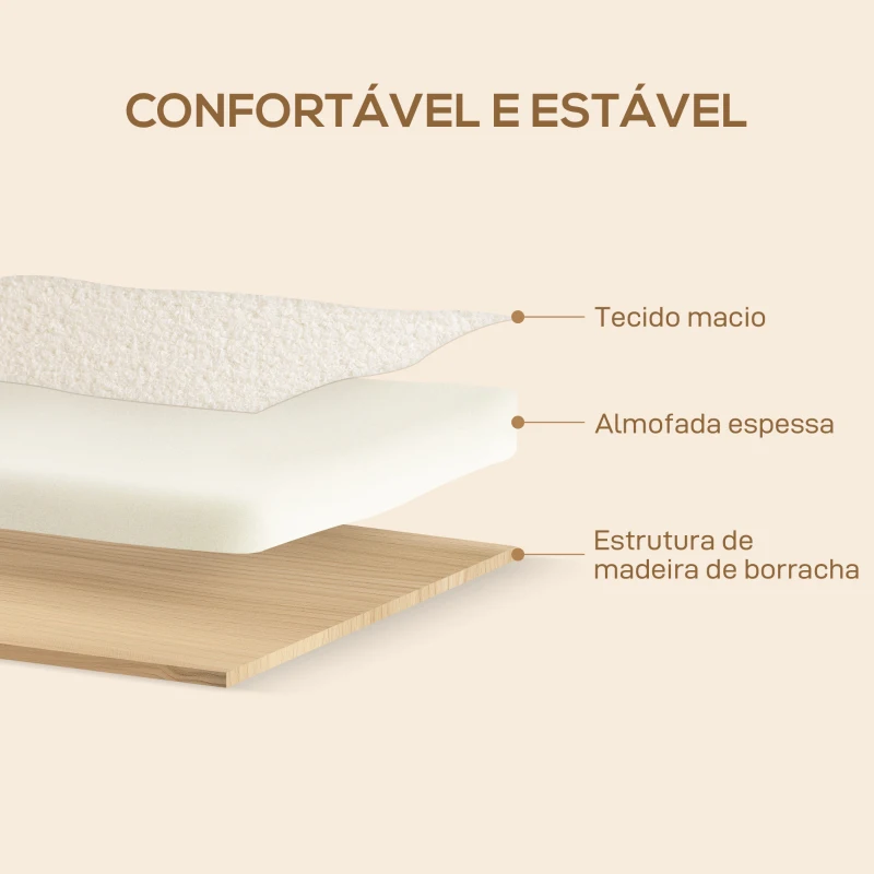 HOMCOM Poltrona Nórdica Poltrona Sala de Estar Estofada em Borrego com Apoio para os Braços de Madeira  74,5x76x78 cm Creme
