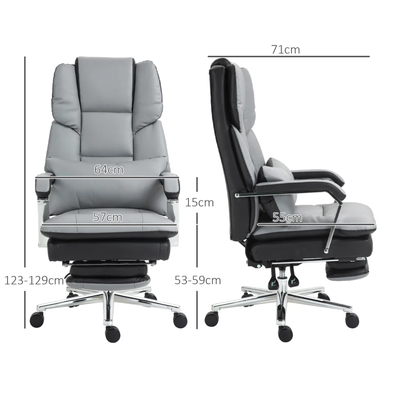 HOMCOM Ergonomische Verstelbare Bureaustoel, 63x71x123-129cm, Lichtgrijs/Zwart(m-3)