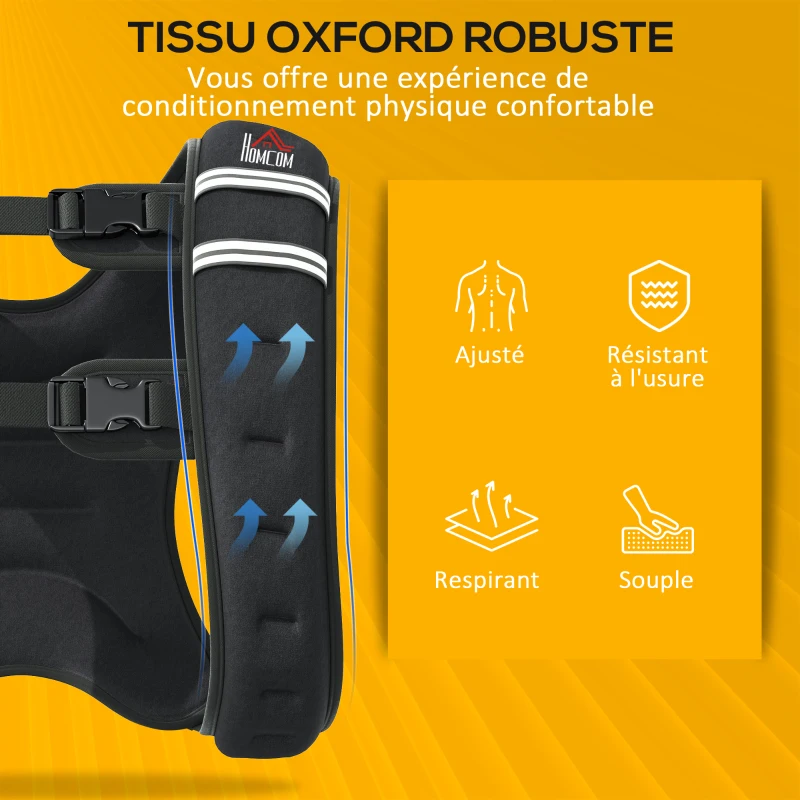 HOMCOM Gilet lesté de 5 kg, veste lestée, pour homme et femme, avec poche de rangement, tissu Oxford, sable métallique, noir