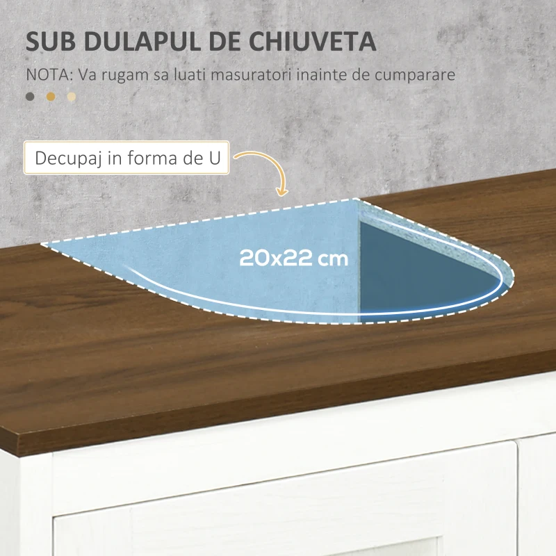 kleankin Dulap de Baie pentru Chiuvetă cu Raft Reglabil și Uși Duble, 60x30x60 cm, Alb(m-4)