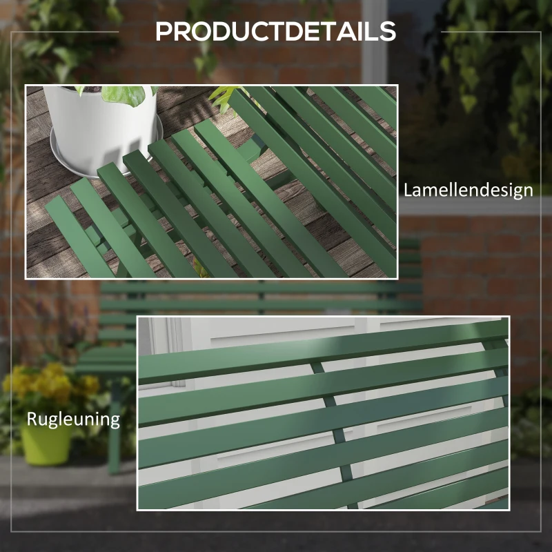 Outsunny Groene Tuinbank, Parkbank, Zitbank in Latdesign, Weerbestendig, Aluminium, 123 x 67 x 79 cm