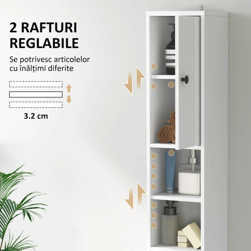 Homcom Dulap inalt Baie – Alb, Cu Sertar & Rafturi Deschise, 178 cm