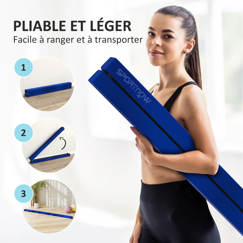 SPORTNOW Poutre gymnastique pliable 240 cm en velours, poutre d'équilibre avec fond antidérapant, pour enfants et adultes, bleu