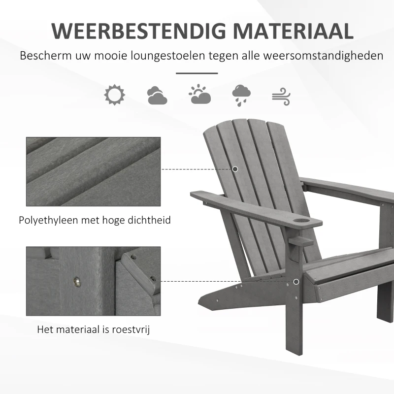 Outsunny Adirondack Stoel Kunststof 75x87x90cm,met Bekerhouder, Grijs