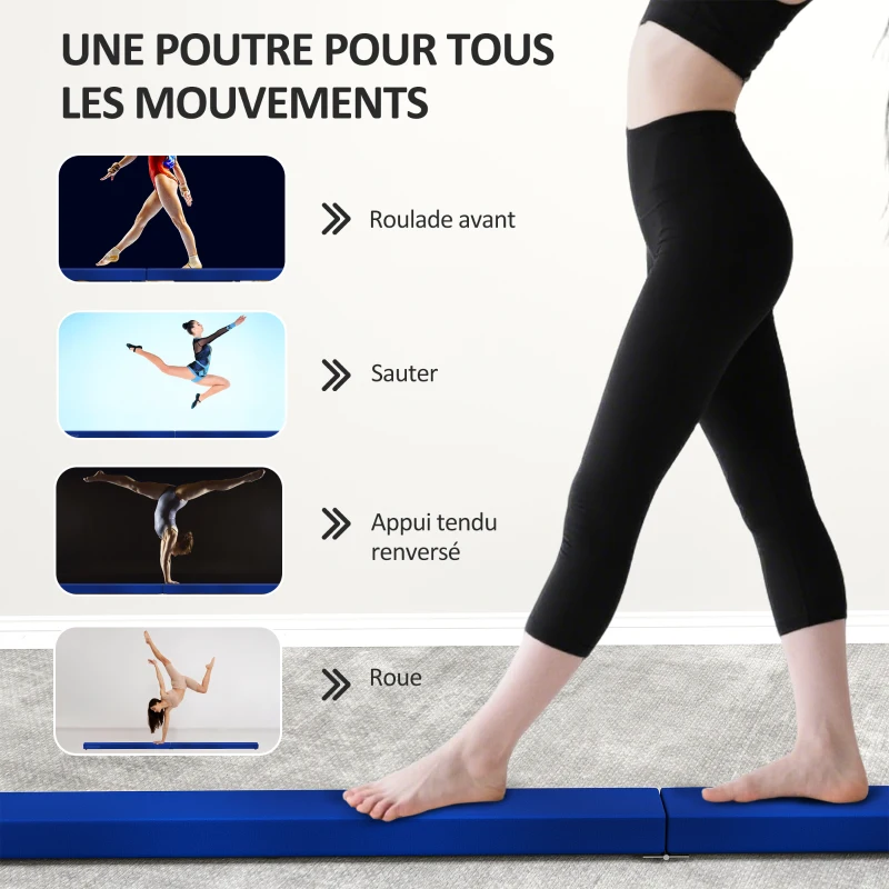 SPORTNOW Poutre gymnastique pliable 240 cm en velours, poutre d'équilibre avec fond antidérapant, pour enfants et adultes, bleu