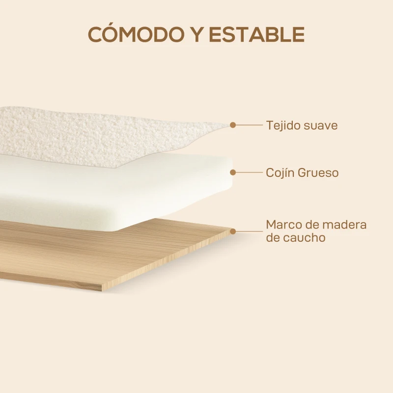 HOMCOM Sofá de 2 Plazas Tapizado en Borreguito 118 cm con Acolchado Grueso Reposabrazos y Patas de Madera Crema