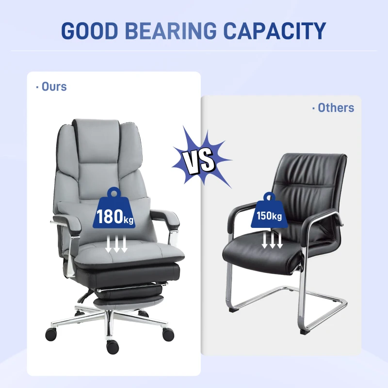 HOMCOM Krzesło Biurowe, Ergonomiczne, Regulowane, 63x71x123-129cm, Jasnoszary/Czarny