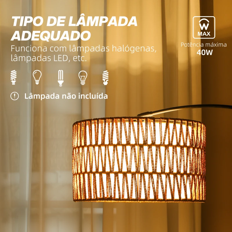 HOMCOM Candeeiro de Pé com Altura Ajustável Ecrã de Juta Interruptor de Pé e Base de Mármore 93x34x144-175 cm Preto e Marrom