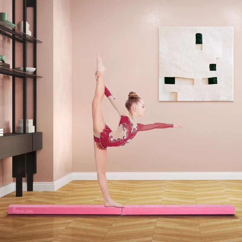 HOMCOM 210 cm balansbalk gym beam voor binnen en buiten tot 120 kg roze(m-2)